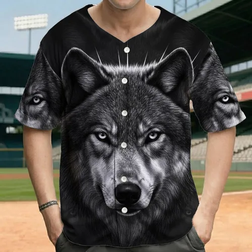 Monochromatic Realistic Wolf Head Piercing Eyes Dark Forest - Wildlife Lover Gift Baseball Jersey