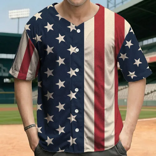 Split Vertical American Flag - Independence Day Gift for Veterans and Military Families Baseball Jersey