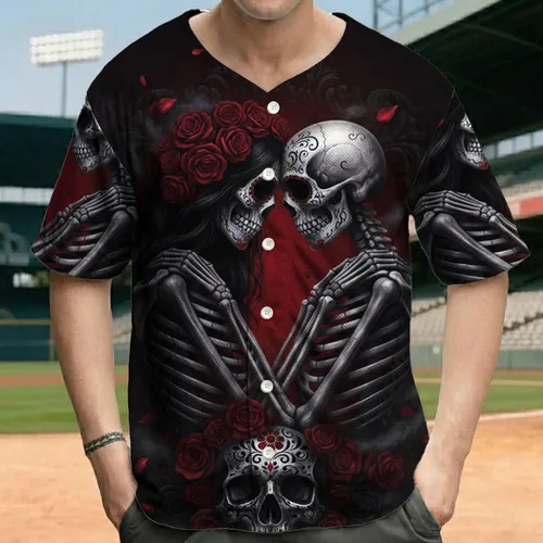 Skeleton Couple Rose Skull - Eternal Love Gift for Gothic Lover Baseball Jersey
