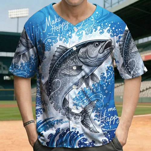Leaping Silver Fish Wave Make Me Happy - Ocean Lover Gift Baseball Jersey