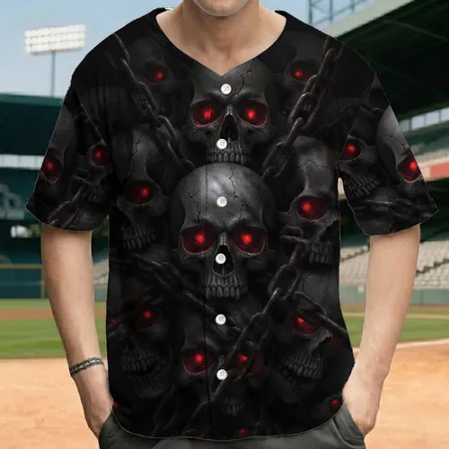 Cracked Skulls Red Eyes Heavy Chains - Gothic Apparel for Dark Art Lovers Baseball Jersey