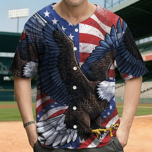 Bald Eagle American Flag - Independence Day Gift for Veterans and Military Families Baseball Jersey