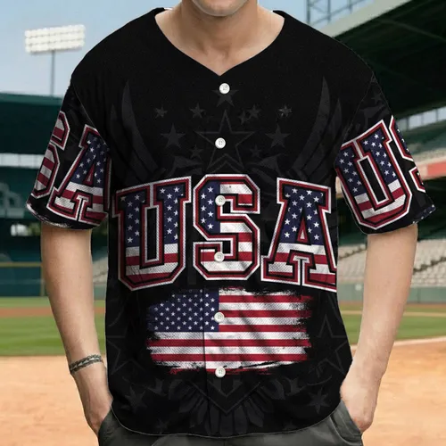 Collegiate USA Distressed American Flag - Independence Day Celebration for Veterans Baseball Jersey