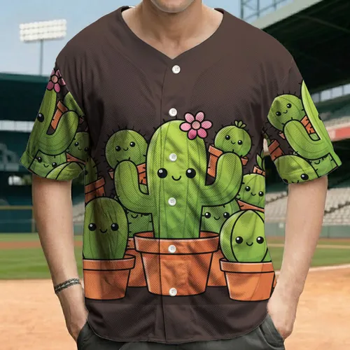 Smiling Potted Cacti Succulents Garden Plants - Plant Lover Gift Baseball Jersey