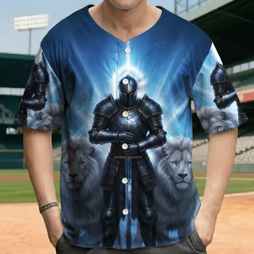 Heroic Armored Knight White Lions Cosmic Night Sky - Fantasy Adventure Gift Baseball Jersey