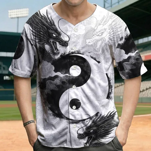 Yin Yang Chinese Dragon Ink Wash Cloud - Spiritual Gift for Dragon Enthusiast Baseball Jersey