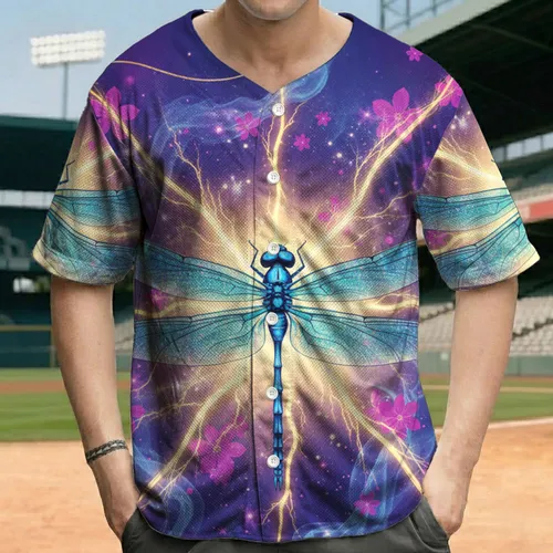 Blue Dragonfly Golden Lightning Ethereal Smoke Flowers Mystical Indigo - Wildlife Lover Gift Baseball Jersey