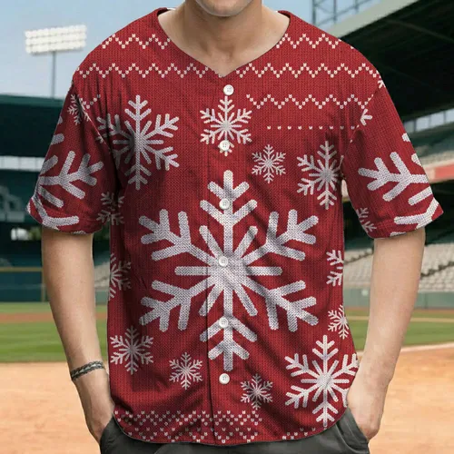 Large White Snowflakes Fair Isle Geometric Knit - Winter Holiday Season Gift for Family Baseball Jersey