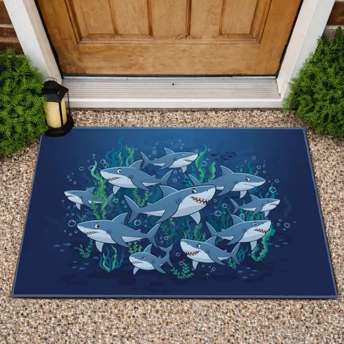 Sharks with Teeth Ocean Fish Seaweed - Marine Life Home Decor Gift for Ocean Lover Doormat
