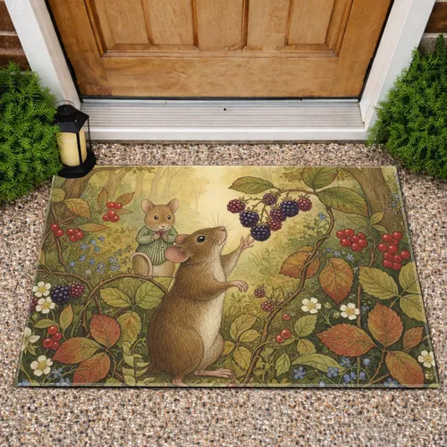 Brown Mouse Blackberry Woodland Wild Strawberry - Wildlife Home Decor Gift Doormat