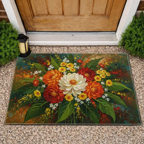 Lush Dahlia Flower Bouquet - Home Decor Gift for Garden Lover Doormat