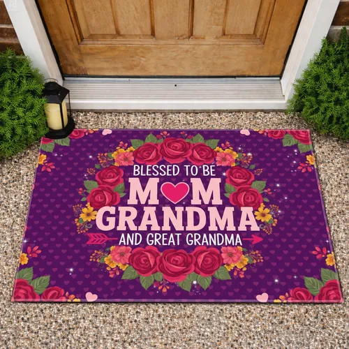 Blessed Mom Grandma Great Grandma Floral Hearts - Mother's Day Gift for Grandmothers Doormat