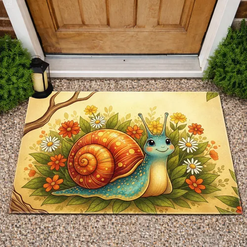 Friendly Garden Snail Wildflowers Rustic Branch - Home Decor Gift for Garden Lover Doormat