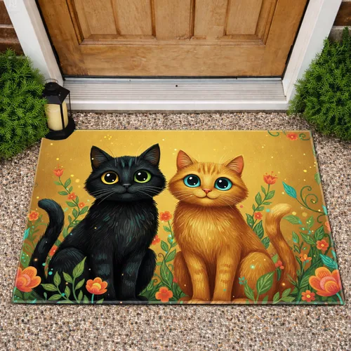 Cats Garden Flowers Greenery Home Decor Gift for Cat Lover Doormat