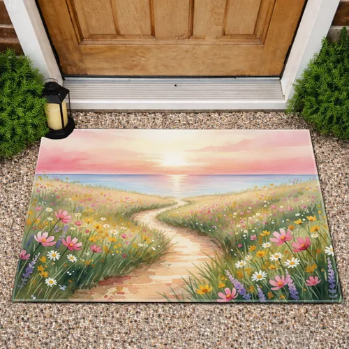Wildflower Meadow Sandy Path Ocean Sunset - Home Decor Gift Doormat