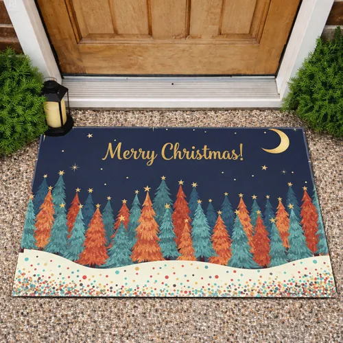 Merry Christmas Trees Galaxy Stars Moon - Christmas Holiday Home Decor Gift Doormat