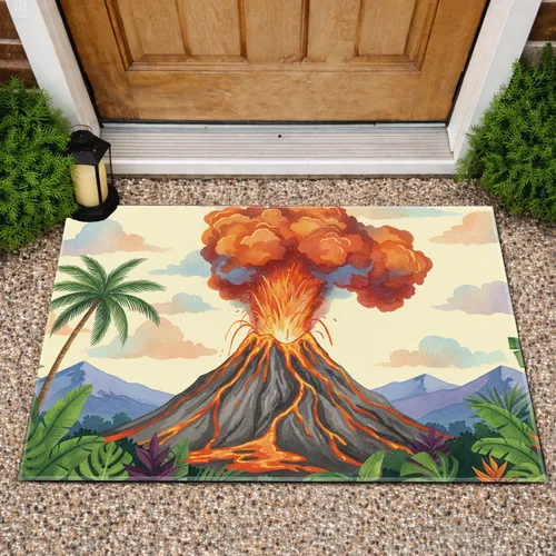 Erupting Volcano Palm Tree Tropical Leaves - Outdoor Decor Gift for Nature Lover Doormat