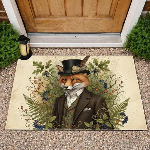 Anthropomorphic Fox Top Hat Botanical - Home Decor Gift for Fox Lover Doormat