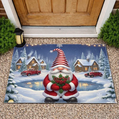 Santa Gnome Winter Village Snowflakes - Christmas Gift for Gnome Lovers Doormat