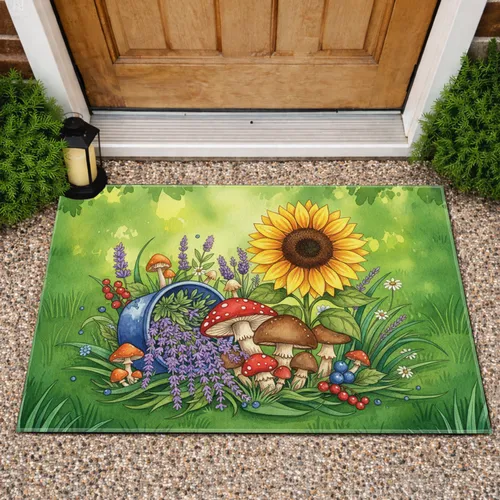 Sunflower Woodland Mushroom Lavender - Home Decor Gift for Garden Lover Doormat