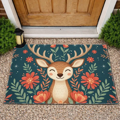 Deer Antlers Flowers Leaves Starbursts - Home Decor Gift for Deer Lover Doormat
