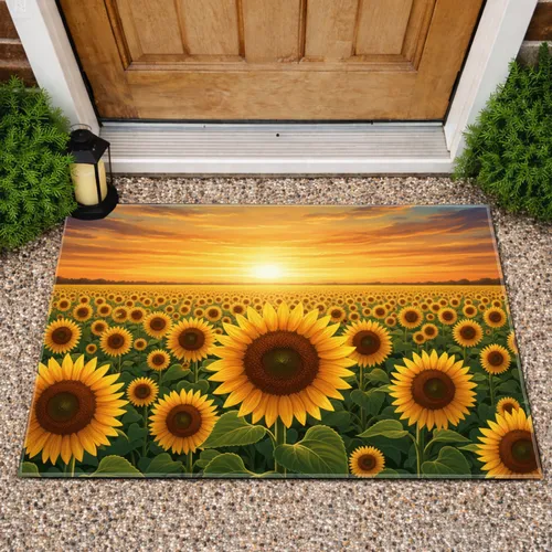 Sunflowers Field Green Foliage Sunset Sky - Home Decor Gift for Gardeners Doormat