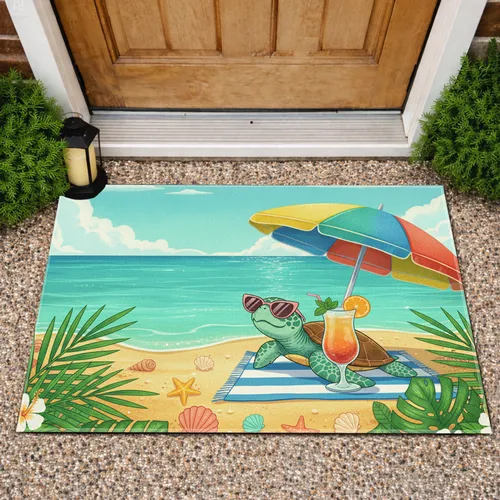Sea Turtle Pink Sunglasses Beach - Tropical Home Decor Gift for Turtle Lover Doormat