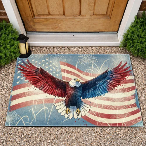 Bald Eagle American Flag Fireworks - Independence Day Gift for Veterans Doormat