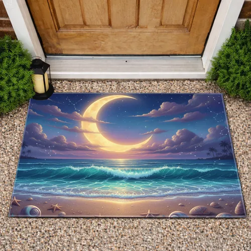 Luminous Ocean Waves Starry Moon - Home Decor Gift for Beach Lover Doormat