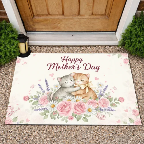Watercolor Cats Roses Lavender Daisies - Happy Mother's Day Gift Doormat