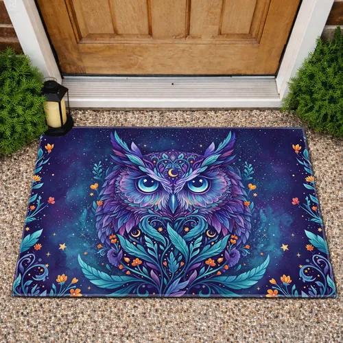 Owl Feathers Botanical Stars Moons - Home Decor Gift for Nature Lovers Doormat