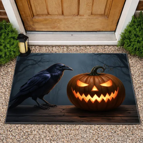 Black Raven Jack-o'-Lantern Forest - Halloween Party Decor for Halloween Lover Doormat