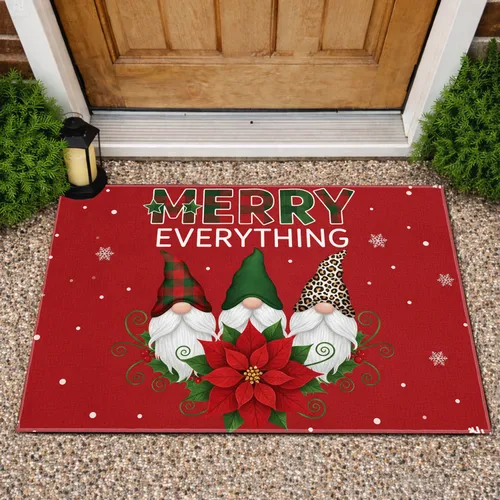 Christmas Gnomes Poinsettia Holly Snowflakes - Festive Holiday Decor Doormat