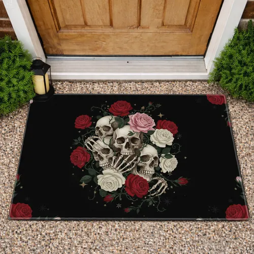 Gothic Macabre Skulls Roses Botanical - Home Decor Gift Doormat