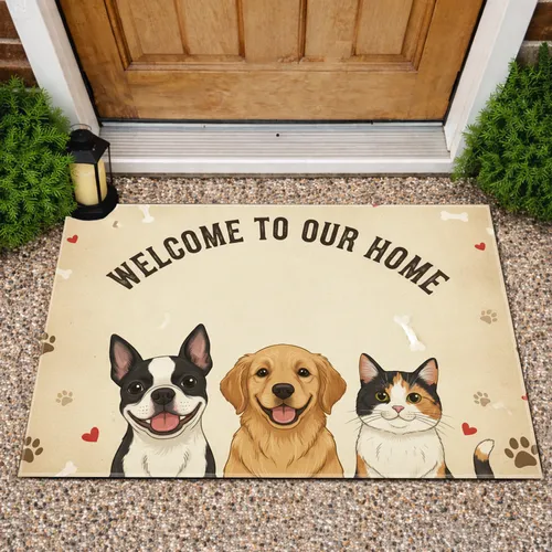 Welcome Home Pets Dog Cat Paw Print - Home Decor Gift for Pet Lovers Doormat