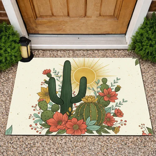 Saguaro Cactus Desert Sun Floral - Home Decor Gift for Plant Lover Doormat