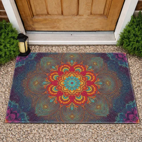 Mandala Floral Radiating Circles Swirling Fractals - Home Decor Gift Doormat