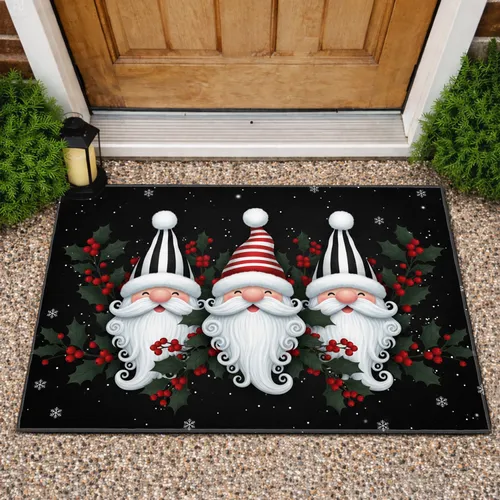Santa Claus Gnomes Holly Berries Snowflakes - Christmas Home Decor Doormat