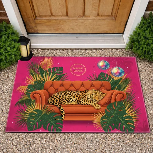 Leopard Lounge Chair Tropical Foliage Disco Balls - Home Decor Gift Doormat