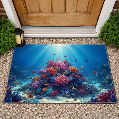 Deep Ocean Coral Reef Tropical Fish Sun Rays - Ocean Life Home Decor Gift Doormat