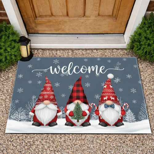 Christmas Gnomes Welcome Snowflakes - Holiday Home Decor Gift for Gnome Lover Doormat