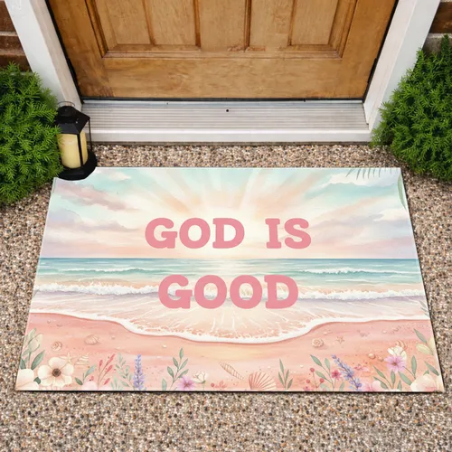 GOD IS GOOD Sunset Beach Floral Seashells - Home Decor Gift Doormat