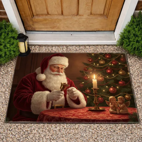 Santa Claus Hand Bell Christmas Tree Candle - Holiday Decor Gift Doormat