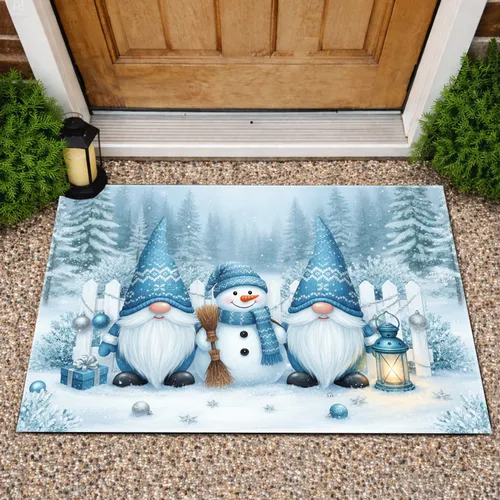 Gnomes Snowman Winter Forest Christmas Home Decor Gift Doormat