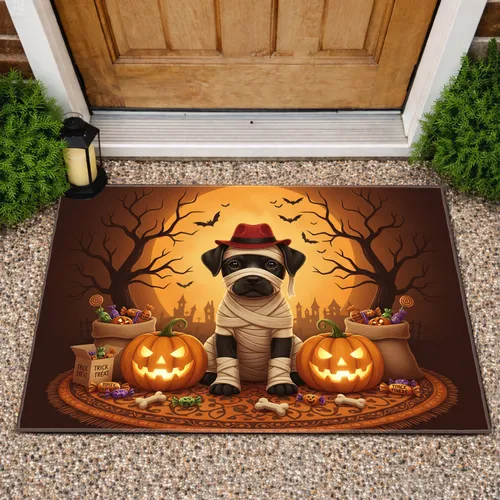 Black Puppy Mummy Jack-o'-lanterns - Halloween Home Decor Gift Doormat
