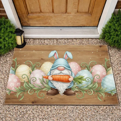 Gnome Bunny Ears Carrot Easter Eggs Rustic - Easter Home Decor Gift Doormat
