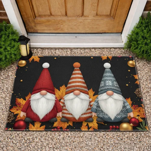 Gnomes White Beards Maple Leaves Christmas Ornaments - Home Decor Gift Doormat
