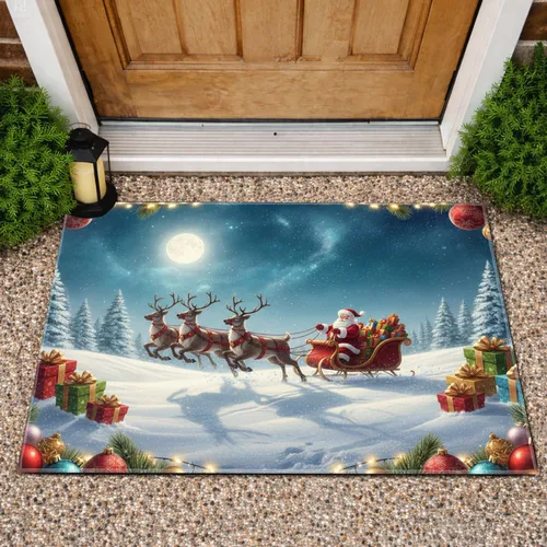 Santa Sleigh Reindeer Christmas Presents Ornaments - Christmas Decor Gift Doormat