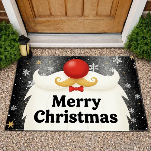 Santa Claus Beard Merry Christmas Snowflakes Stars - Holiday Decor Gift Doormat