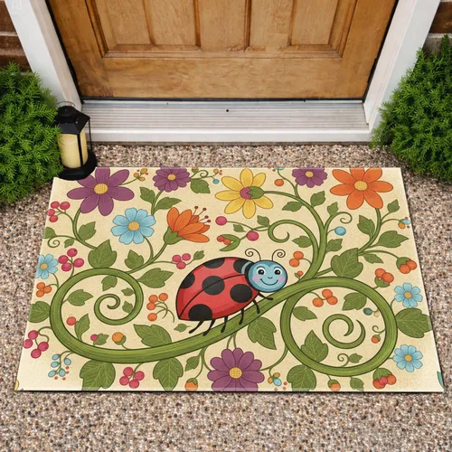 Ladybug Flowers Green Vine - Home Decor Gift for Ladybug Lover Doormat